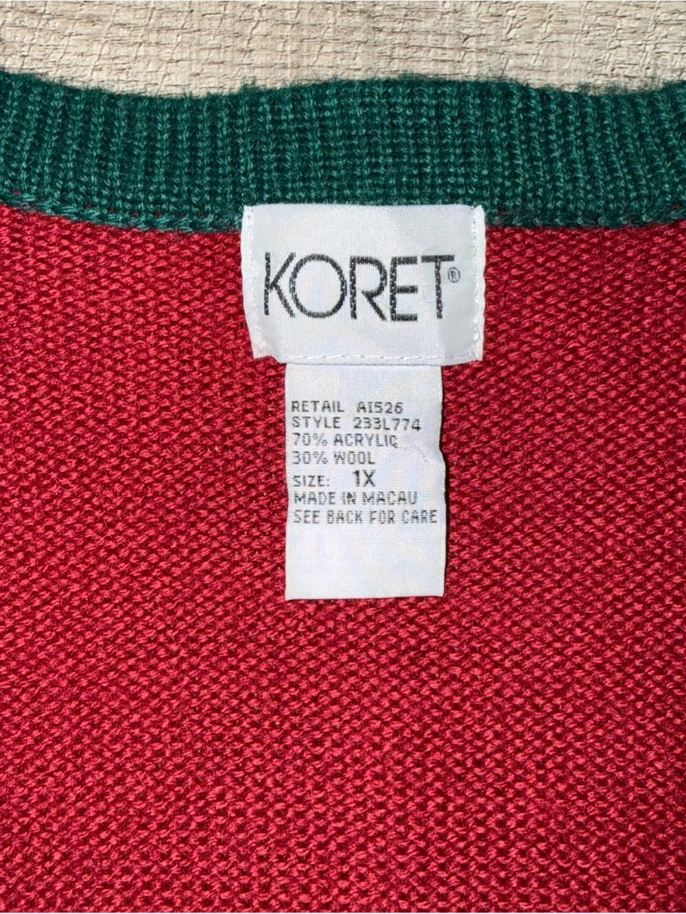 Koret 1X Red Embroidered V-Neck Cardigan Sweater